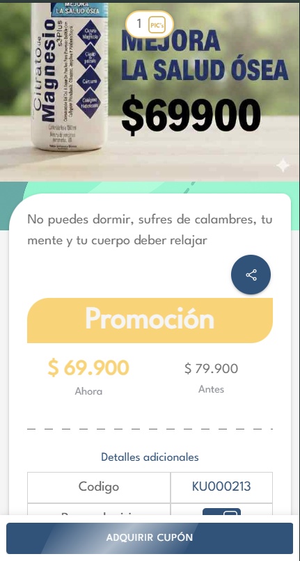 Pantalla con detalle de un cupón en la app Kuclic